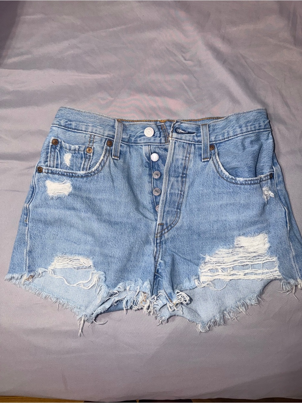 Levi's Light Blue Distressed High-Rise Denim Shorts